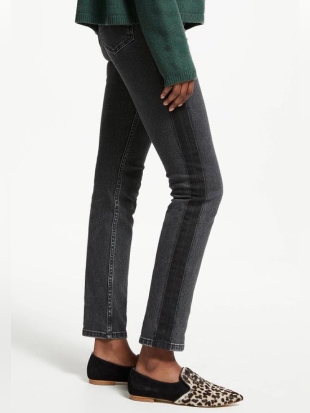 Boden Cavendish Girlfriend Jeans Gray Tuxedo Stripe Size 8L Long